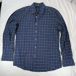 United Colors of Benetton Regular Fit Plaid Button Down Shirt Blue White Mens L